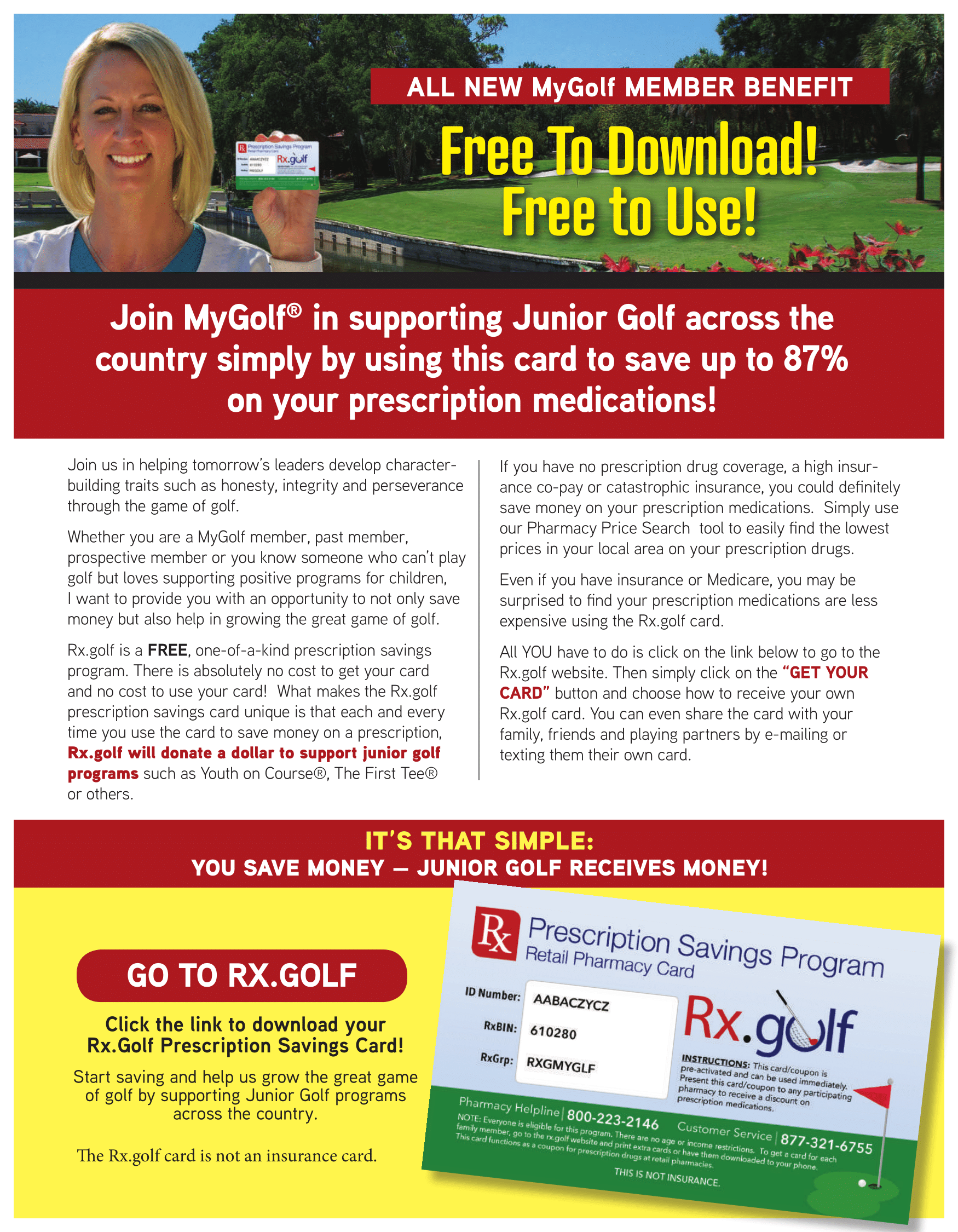 Rx.golf discount prescription card for MyGolf members