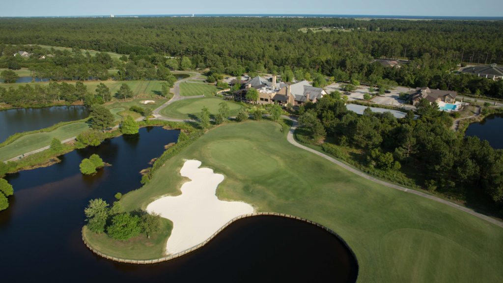 aerial of thistle golf club hole in sunset beach nc